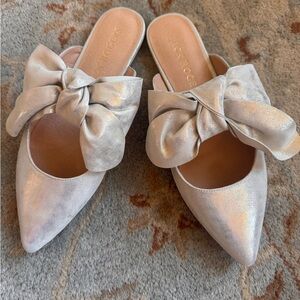 Jack Rogers Metallic Silver Pointed-Toe Bow Mules